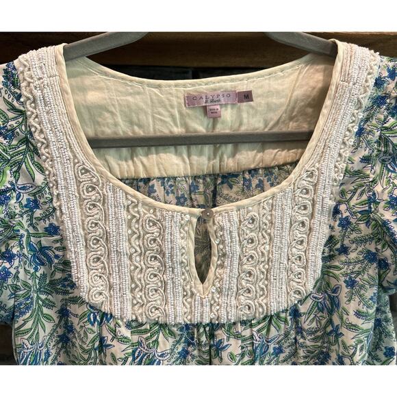 Calypso St. Barth Beaded Floral Poof Sleeves Dress Size M *C5 - Picture 3 of 5